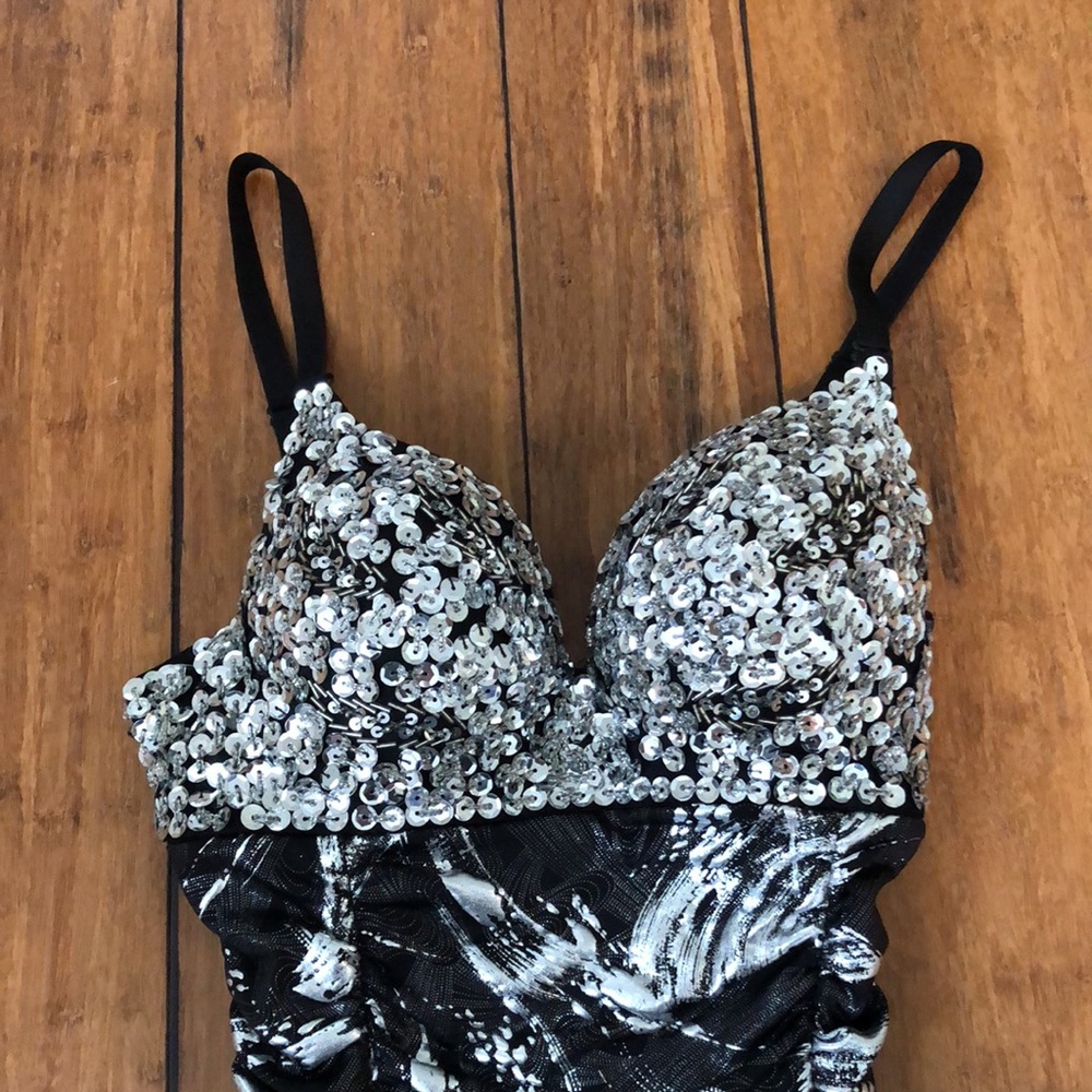 *SOLD* Silver & Black Bodycon Bustier Dress - Picture 3 of 6